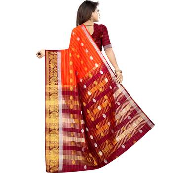 Orange woven art silk saree with blouse 2