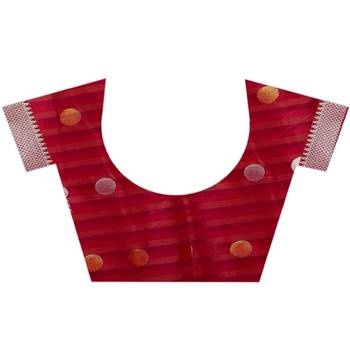 Orange woven art silk saree with blouse 3