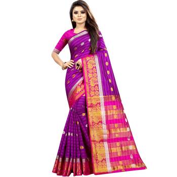 Purple woven art silk saree with blouse 1