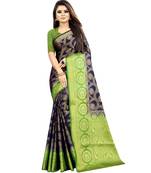 Dark blue woven art silk saree with blouse