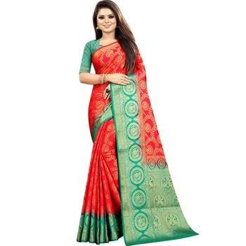 Orange woven art silk saree with blouse 1