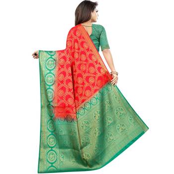 Orange woven art silk saree with blouse 2
