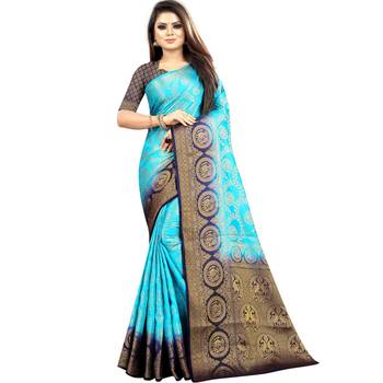 Light blue woven art silk saree with blouse 1
