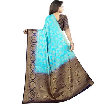 Light blue woven art silk saree with blouse 2
