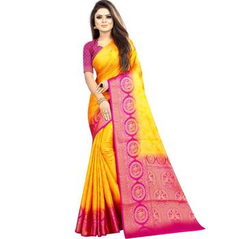 Mustard woven art silk saree with blouse 1