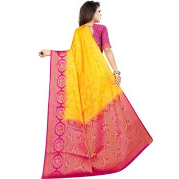 Mustard woven art silk saree with blouse 2