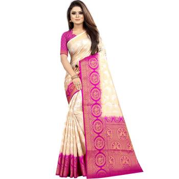 White woven art silk saree with blouse 1