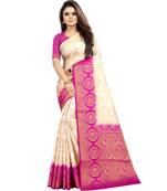 White woven art silk saree with blouse