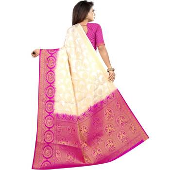 White woven art silk saree with blouse 2