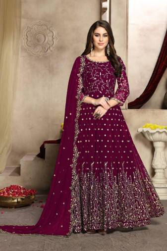 Magenta embroidered georgette salwar