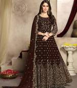 Brown embroidered georgette salwar Kameez