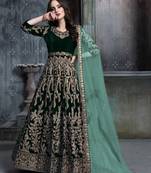 Dark-green embroidered velvet salwar