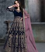 Dark-blue embroidered velvet salwar Kameez
