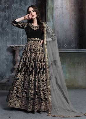 Black embroidered velvet salwar kameez 1