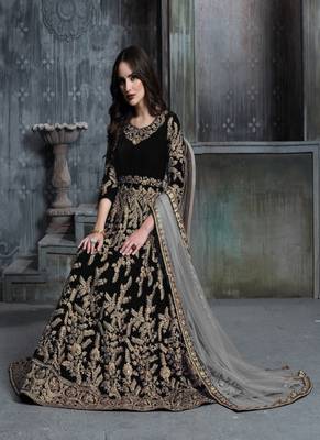 Black embroidered velvet salwar kameez 2