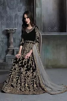 Black embroidered velvet salwar kameez
