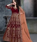 Red embroidered velvet salwar Kameez