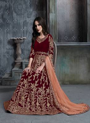 Red embroidered velvet salwar Kameez 2