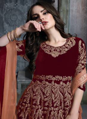Red embroidered velvet salwar Kameez 3