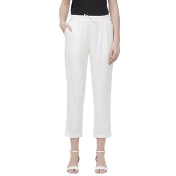 Cream Solid Pant 1