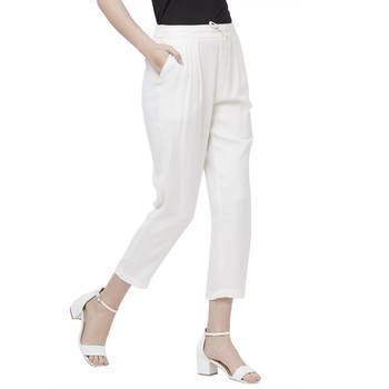 Cream Solid Pant 2