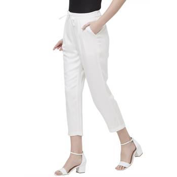 Cream Solid Pant 3