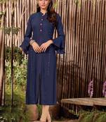 Blue Rayon Hand Woven Long Kurtis