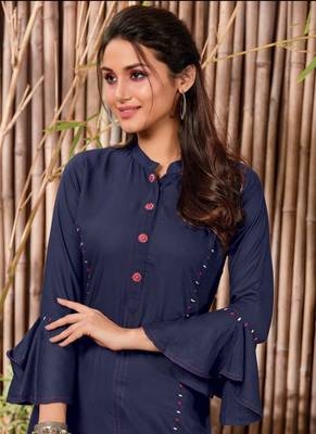 Blue Rayon Hand Woven Long Kurtis 2