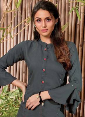 Dark Grey Rayon Hand Woven Long Kurtis 2