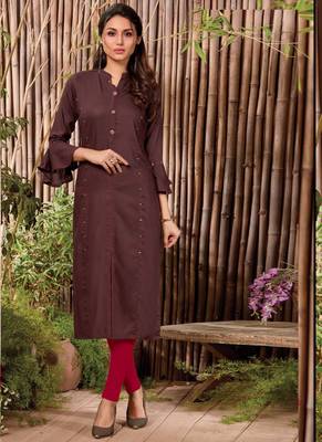 Brown Rayon Hand Woven Long Kurtis 1