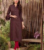Brown Rayon Hand Woven Long Kurtis