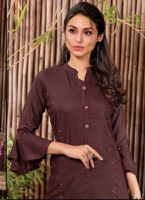 Brown Rayon Hand Woven Long Kurtis 2