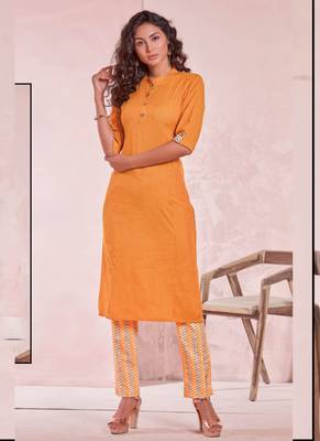 Orange Rayon Plain Kurtas And Kurtis 1