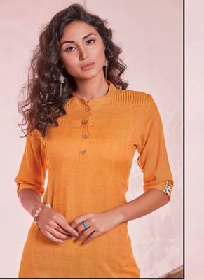 Orange Rayon Plain Kurtas And Kurtis 2