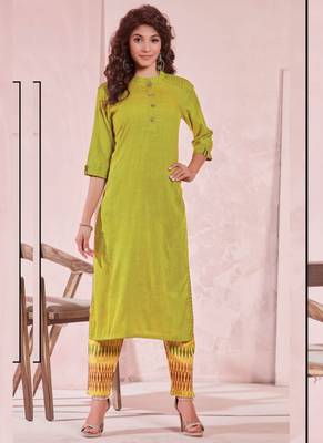 Lime Rayon Plain Kurtas And Kurtis 1