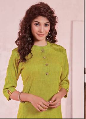 Lime Rayon Plain Kurtas And Kurtis 2