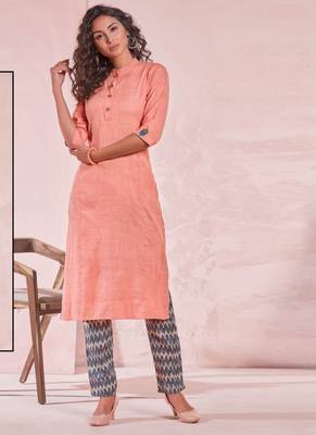 Peach Rayon Plain Kurtas And Kurtis 1
