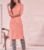 Peach Rayon Plain Kurtas And Kurtis