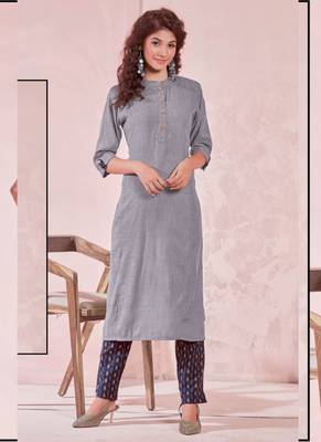 Grey Rayon Plain Kurtas And Kurtis 1
