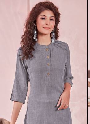 Grey Rayon Plain Kurtas And Kurtis 2