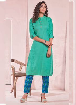 Dark Turquoise Rayon Plain Kurtas And Kurtis 1