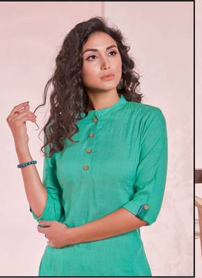 Dark Turquoise Rayon Plain Kurtas And Kurtis 2
