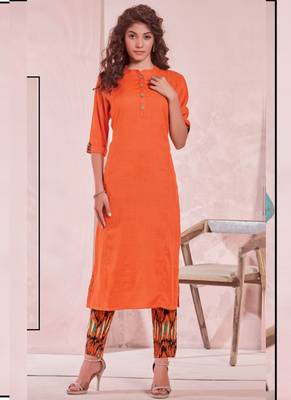 Dark Orange Rayon Plain Kurtas And Kurtis 1