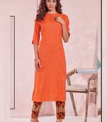 Dark Orange Rayon Plain Kurtas And Kurtis
