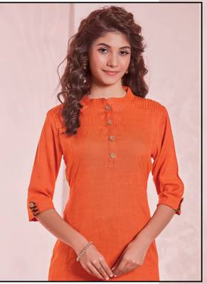 Dark Orange Rayon Plain Kurtas And Kurtis 2