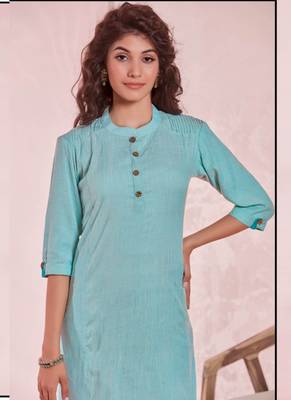 Sky Blue Rayon Plain Kurtas And Kurtis 2