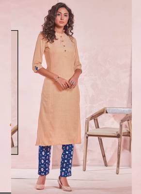 Cream Rayon Plain Kurtas And Kurtis 1