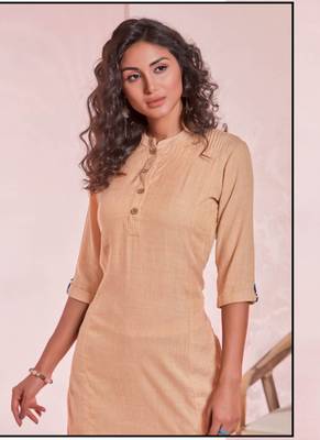 Cream Rayon Plain Kurtas And Kurtis 2