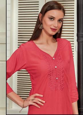 Dark Peach Rayon Embroidered Long Kurtis 2