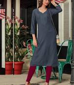 Grey Rayon Embroidered Long Kurtis
